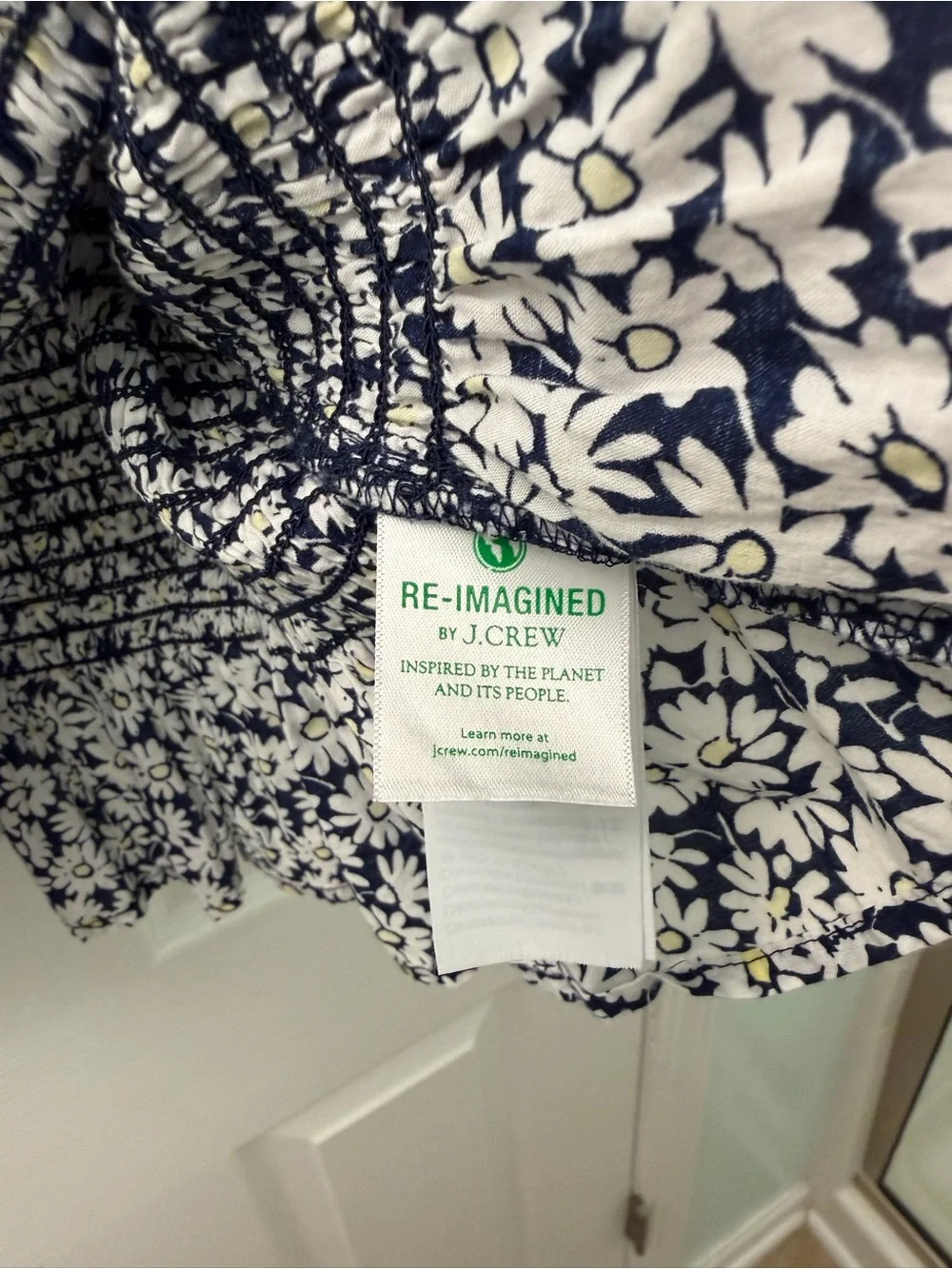 J.Crew Smocked Puff-Sleeve Floral Top - Navy White Daisies - medium